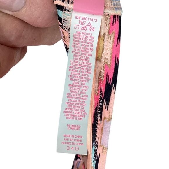 Victorias Secret Bikini Top Womens 34D Multicolor Ikat Foil The Fabulous Pushup - Picture 9 of 9